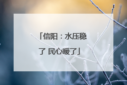 信阳：水压稳了 民心暖了