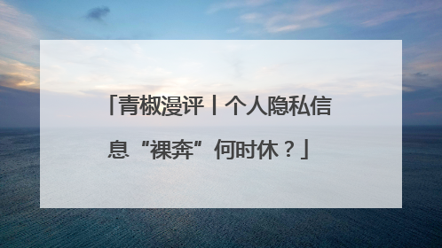 青椒漫评丨个人隐私信息“裸奔”何时休？
