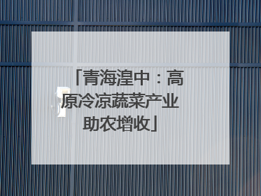 青海湟中：高原冷凉蔬菜产业助农增收
